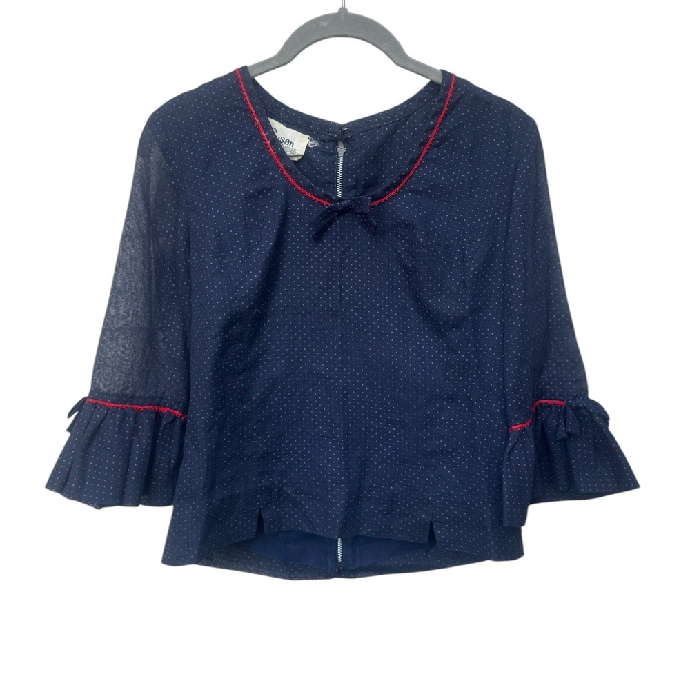 Vintage Susan Thomas Blouse Navy with Red Polka Dots